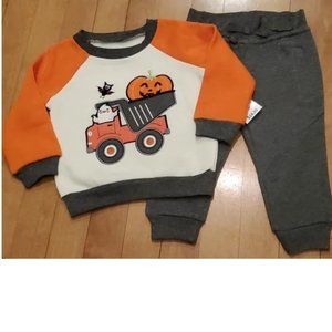 Boys Baby Essentials 2 pc Halloween Dump Truck Outfit Size 12 18 month Pants NWT